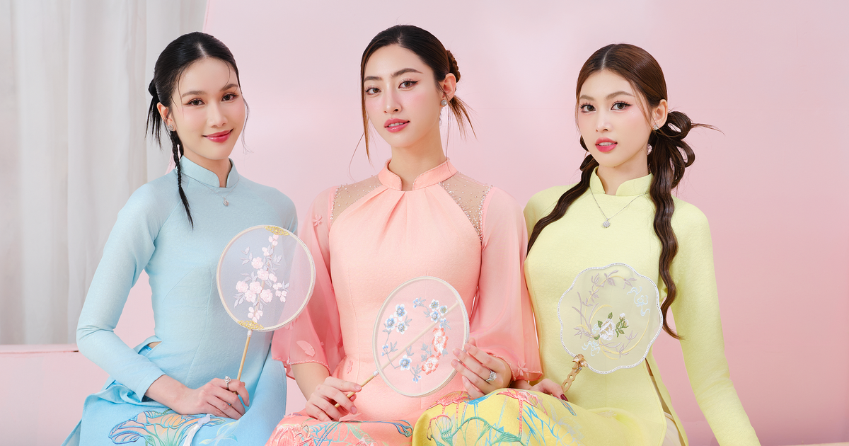 Luong Thuy Linh und Phuong Anh konkurrieren im Schönheitswettbewerb mit Frühlings-Ao-Dai