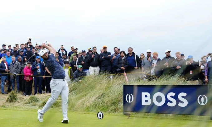 Rahm tees off on the 14th hole of round three of The Open 2023. Photo: AP