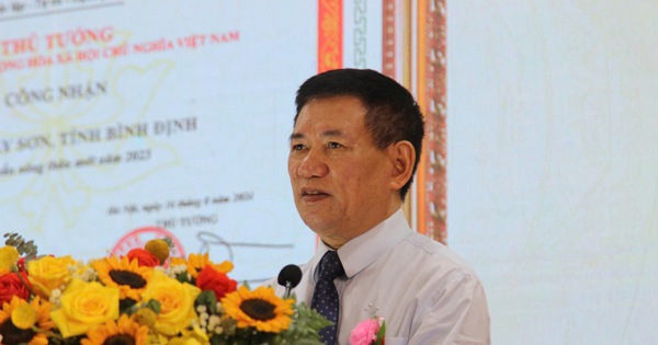 El viceprimer ministro y ministro de Finanzas, Ho Duc Phoc, asistió a la ceremonia para anunciar que el distrito de Tay Son, provincia de Binh Dinh, cumple con los nuevos estándares rurales.