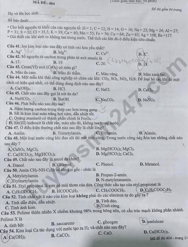 Đề thi thử môn Hóa tốt nghiệp THPT 2024 của Nam Định lần 2 - Ảnh 1.