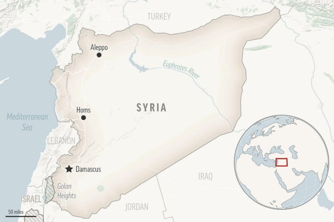 Vị trí thủ đô Damascus và các thành phố lớn của Syria. Đồ họa: AP