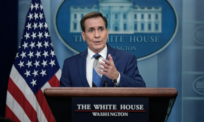 John Kirby, Sprecher des Nationalen Sicherheitsrats des Weißen Hauses, bei einer Pressekonferenz am 11. Oktober in Washington. Foto: AFP