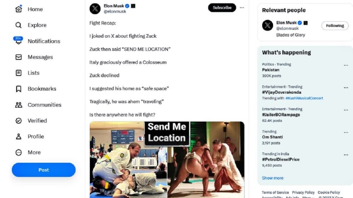 億万長者のイーロン・マスク氏は、マーク・ザッカーバーグ氏との試合について語りたかったのは冗談だったと認めた。（スクリーンショット）