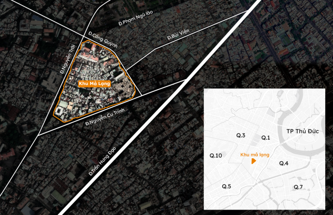 Vị trí khu Mả Lạng, quận 1, TP HCM. Đồ họa: Khánh Hoàng