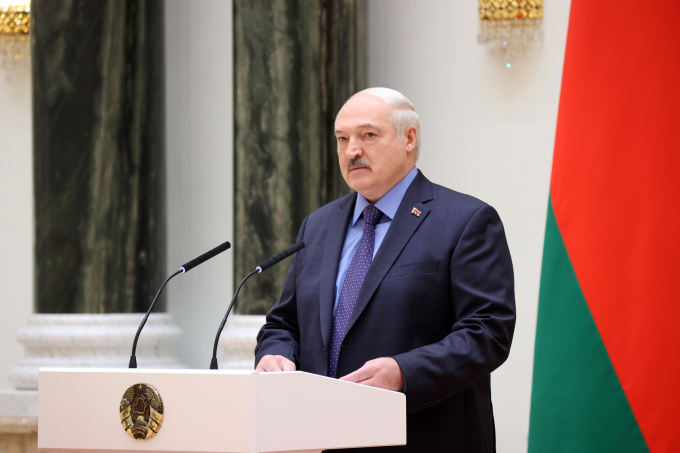 ប្រធានាធិបតីបេឡារុស Alexander Lukashenko បាននិយាយនៅក្នុងទីក្រុង Minsk នៅថ្ងៃទី 27 ខែមិថុនា។ រូបថត៖ AFP