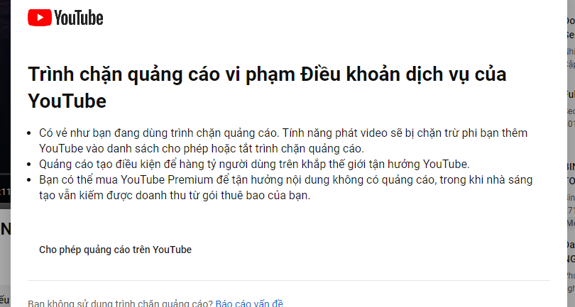 YouTube chặn phát video tại Việt Nam nếu dùng trình chặn quảng cáo