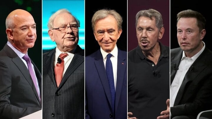 Jeff Bezos, Warren Buffett, Bernard Arnault, Larry Ellison and Elon Musk have all become much richer in recent years. (Photo: CNN)