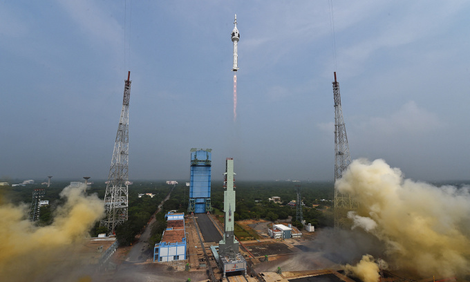 Test launch of Gaganyaan spacecraft at Satish Dhawan Space Centre, Sriharikota Island. Photo: AFP/ISRO