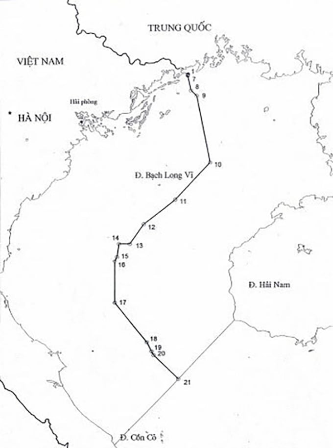 Carte de la ligne de démarcation entre le golfe du Tonkin et le Vietnam et la Chine. Graphiques : Comité gouvernemental des frontières