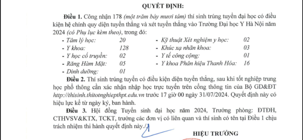 Trường ĐH Y Hà Nội công bố danh sách 178 thí sinh trúng tuyển diện tuyển thẳng- Ảnh 1.