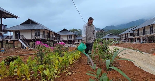 ヌー村の村人たちは新しい家のために庭を作り、花を植えています。