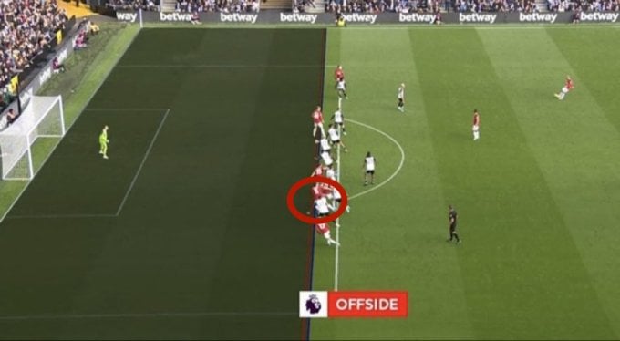 Maguire was ruled offside, causing Man Utd's goal to be disallowed at Craven Cottage, London, in round 11 of the Premier League on November 4, 2023. Photo: screenshot