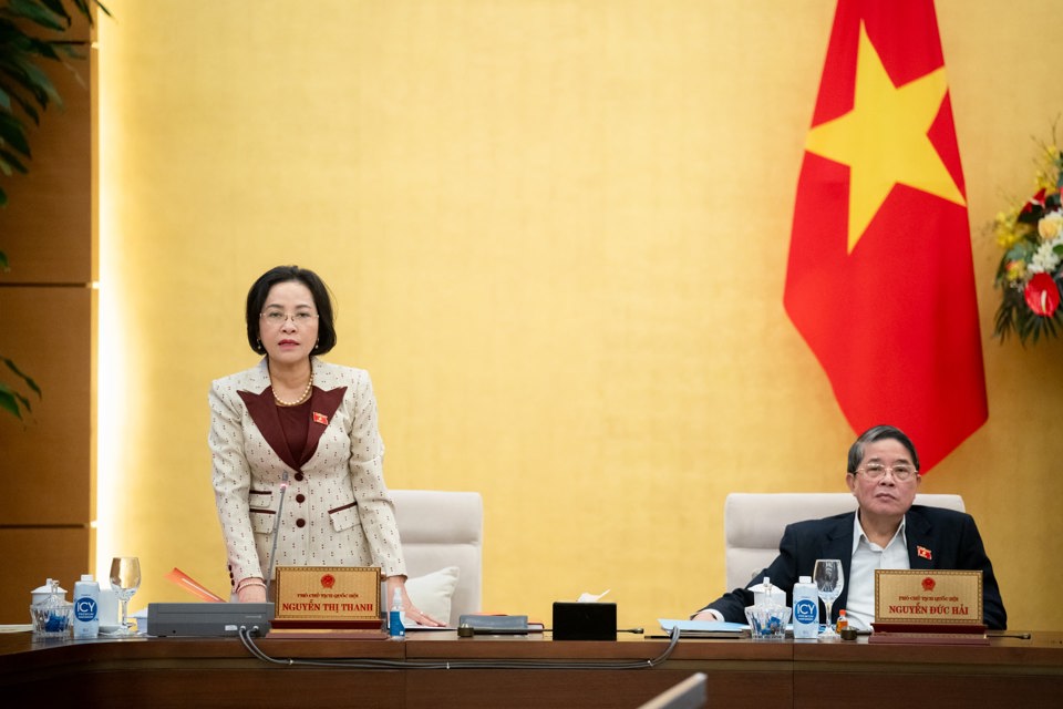 La vice-présidente de l'Assemblée nationale, Nguyen Thi Thanh, prend la parole lors de la réunion. Photo: Quochoi.vn