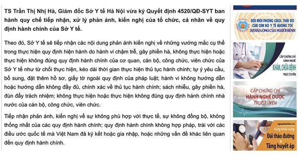 Sở Y tế Hà Nội công bố đầu mối xử lý kiến nghị về hành vi phiền hà