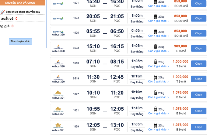 Die Flugpreise für die Strecke Ho-Chi-Minh-Stadt – Phu Quoc sind sehr niedrig. Foto: Thi Ha