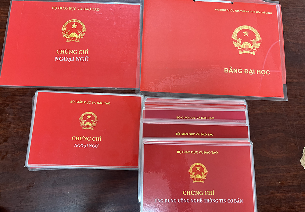 An Giang: Bắt tạm giam 2 nghi phạm làm giả bằng đại học - Ảnh 1.