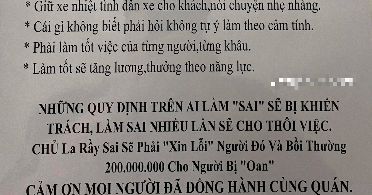 포 식당 주인의 규칙의 진실은 직원들을 부당하게 비난하면 2억 VND를 지불해야 한다는 것입니다.