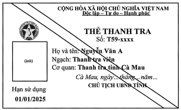 Mặt sau thẻ thanh tra theo mẫu quy định của Thanh tra Chính phủ
