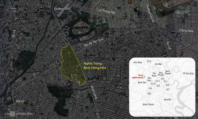 Ubicación del cementerio Binh Hung Hoa. Gráficos: Dang Hieu