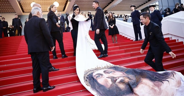 Guests wear dresses with images of Jesus on Cannes red carpet, security staff confused