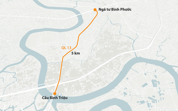 National Highway 13 through Ho Chi Minh City. Graphics: Khanh Hoang