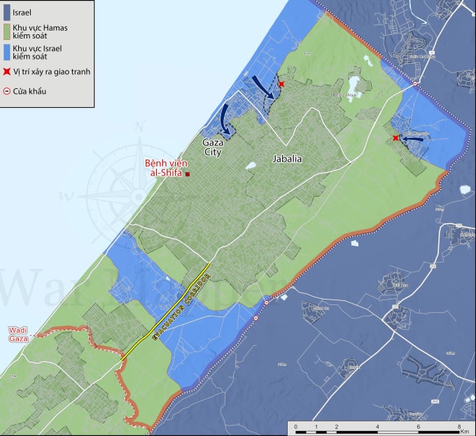 Cục diện chiến sự Dải Gaza tính đến ngày 6/11. Đồ họa: War Mapper