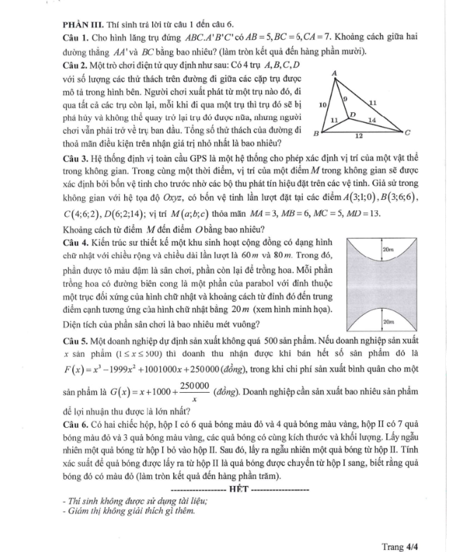 Đề minh hoạ môn Toán thi tốt nghiệp THPT 2025 - 4