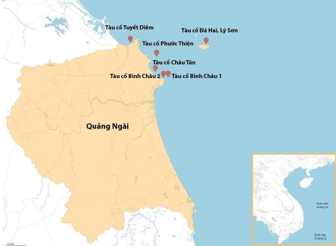 Местонахождение древних затонувших кораблей, обнаруженных в Куангнгае. Графика: Фам Линь