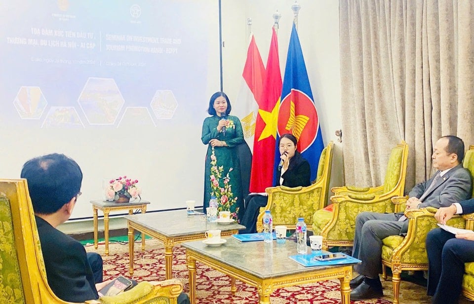 អនុប្រធានអចិន្ត្រៃយ៍នៃគណៈកម្មាធិការបក្សទីក្រុង Nguyen Thi Tuyen ថ្លែងមតិក្នុងសិក្ខាសាលាស្តីពីការវិនិយោគ ពាណិជ្ជកម្ម ទេសចរណ៍ និងការតភ្ជាប់ពាណិជ្ជកម្ម ហាណូយ - អេហ្ស៊ីប ឆ្នាំ 2024 
