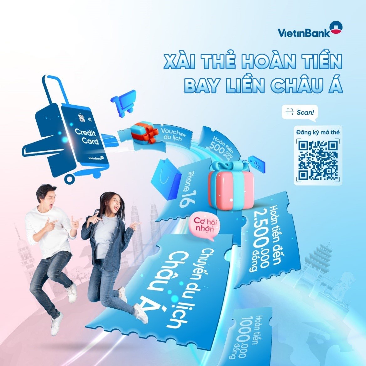 รับเงินคืนสูงสุด 2,500,000 VND สำหรับผู้ถือบัตรเครดิต VietinBank International