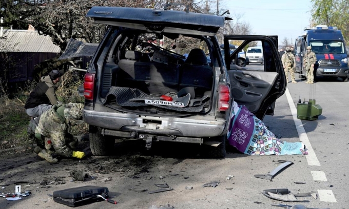 La scène de l'explosion de la voiture de Mikhaïl Filiponenko le 8 novembre. Photo : Spoutnik