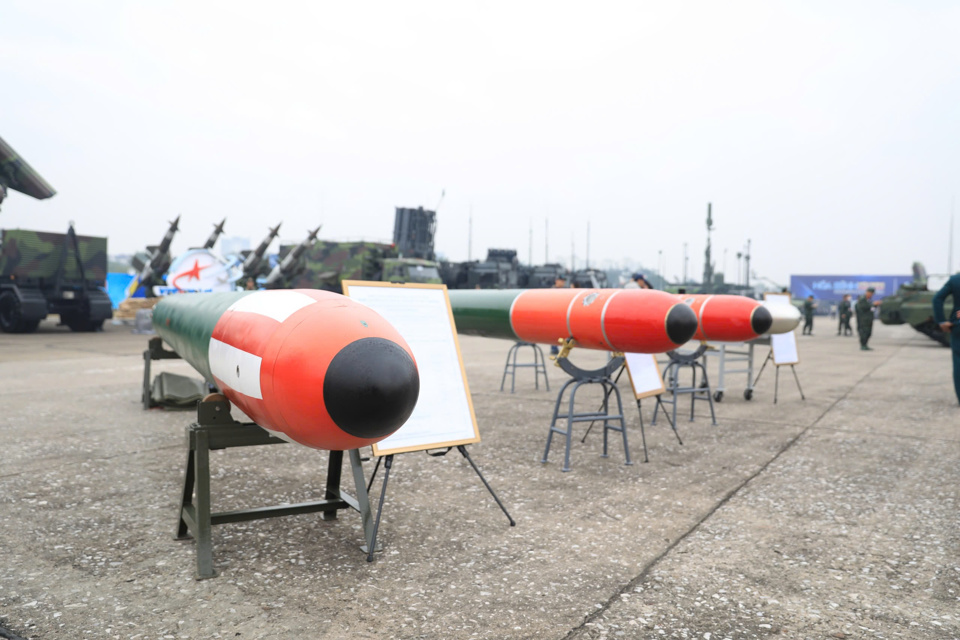 Some modern military equipment on display at the Exhibition