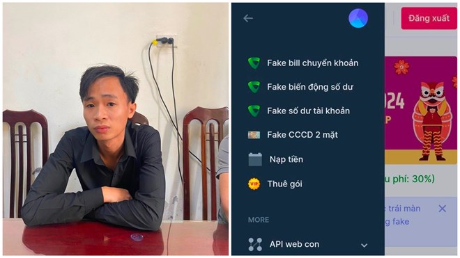 Đối tượng Hoàng Ngọc Khải sử dụng phần mềm Fakebillck để tạo biên lai chuyển khoản giả và đi lừa đảo hàng loạt cửa hàng trên địa bàn huyện Yên Thuỷ, Hoà Bình. Ảnh: Công an huyện Yên Thuỷ