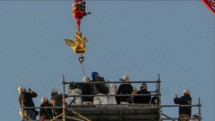 Rooster statue reappears on the bell tower of Notre Dame Cathedral