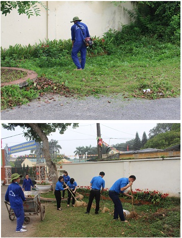 Cán bộ, học viên Cơ sở cai nghiện số 6 Hà Nội tích cực tham gia các hoạt động vệ sinh môi trường.