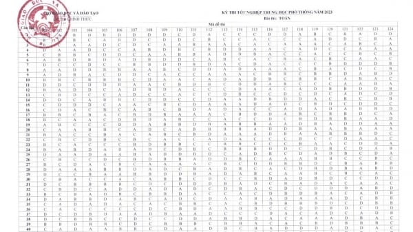 Đáp án chính thức môn Toán thi tốt nghiệp THPT 2023 của Bộ GD&ĐT