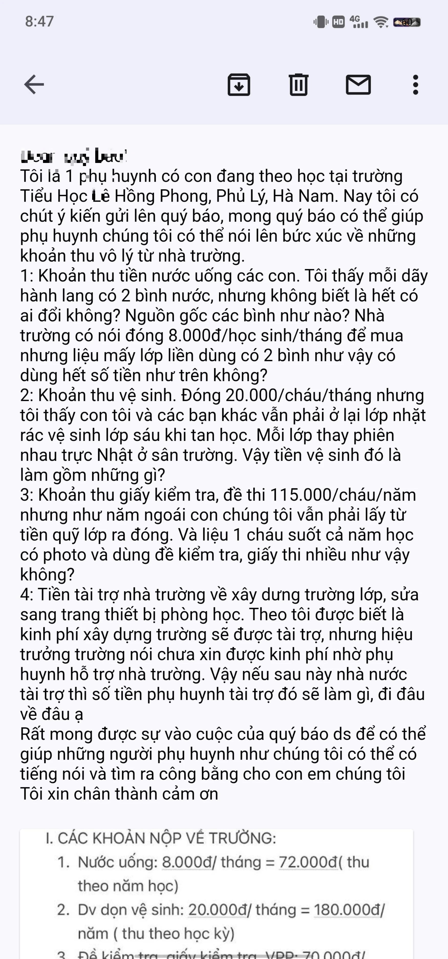  Hà Nam: Phụ huynh phản ánh nhiều khoản thu chưa đúng quy định - Ảnh 1.