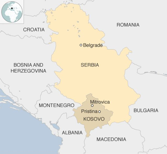 Location of Serbia and Kosovo. Graphics: BBC