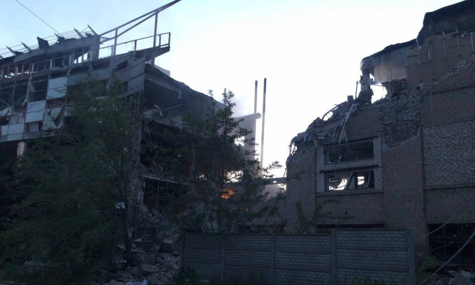 The scene of the missile attack in Lugansk city on May 12. Photo: Ria Novosti