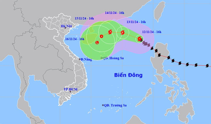 Pronóstico de la trayectoria e intensidad de la tormenta Nº 8 actualmente activa en el Mar del Este. (Fuente: NCHMF)