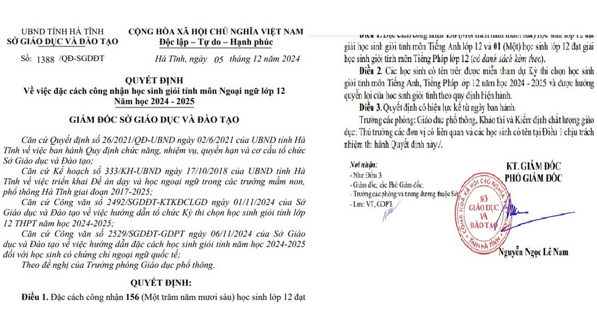 Ha Tinh granted special recognition to 157 provincial excellent students with IELTS scores of 7.0 or higher.