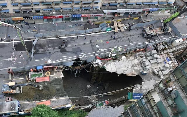 'Death hole' appears after subway collapse in China