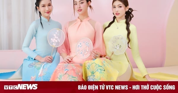 Miss Luong Thuy Linh, Runner-up Phuong Anh, Ngoc Thao compete in beauty with Ao Dai