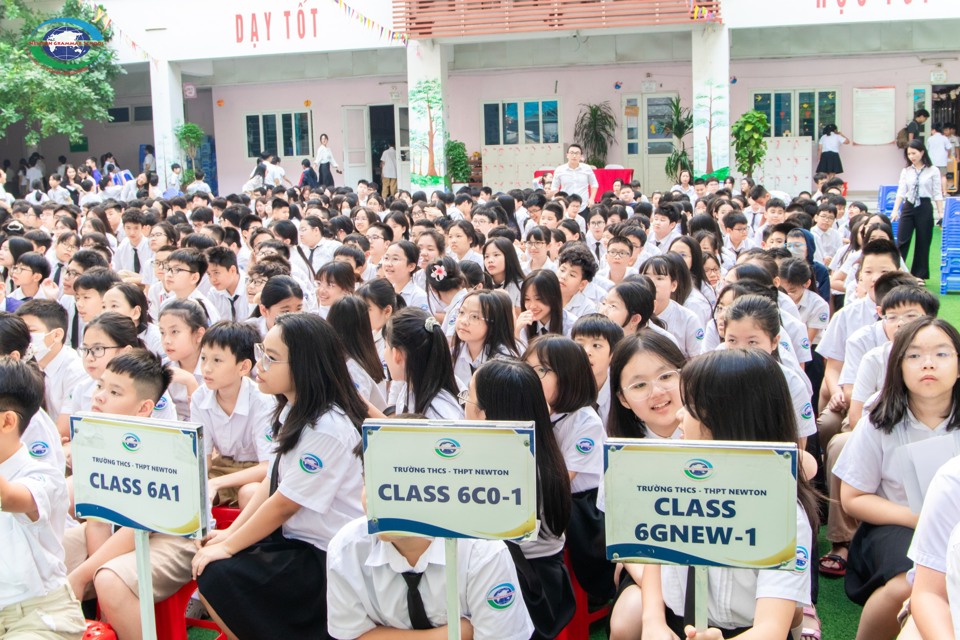 Students of Newton Secondary and High School during the flag salute ceremony