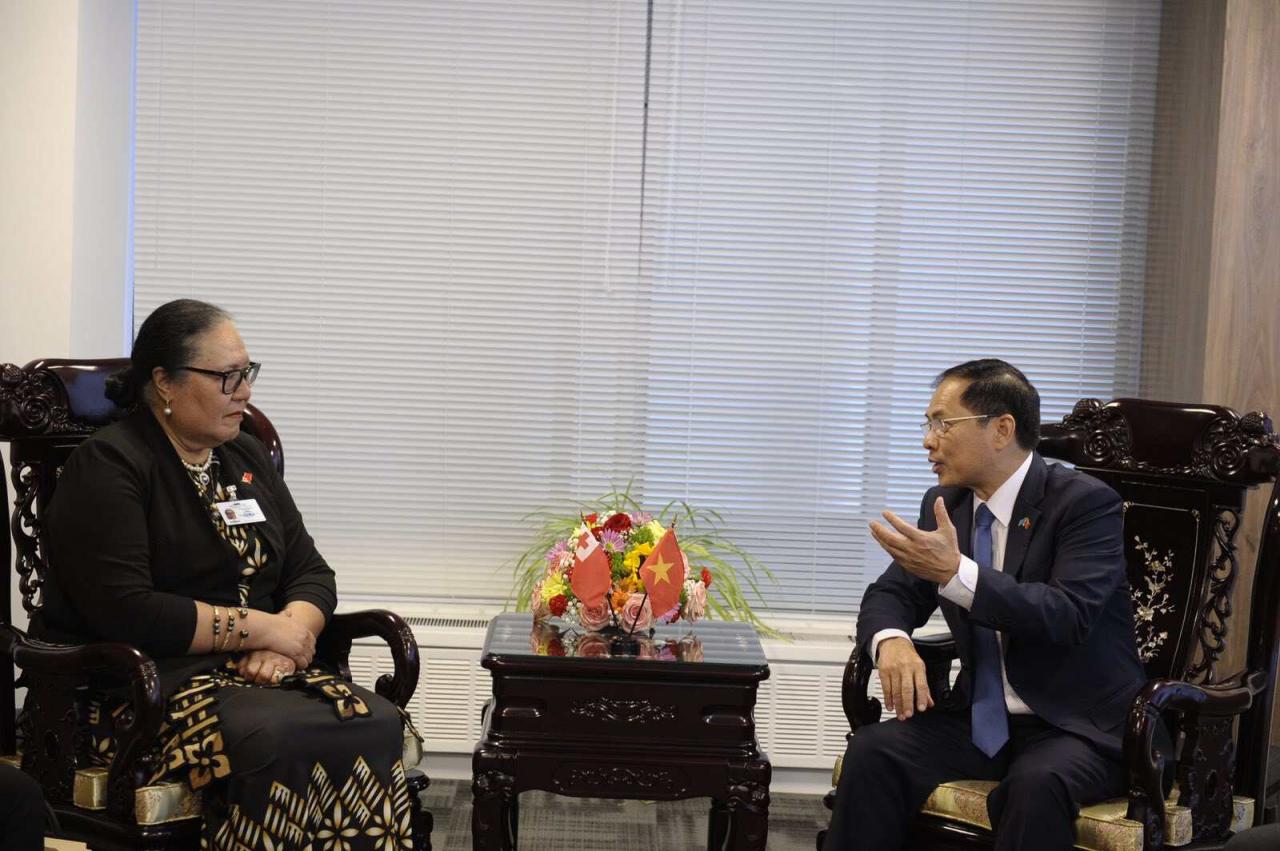Foreign Minister Bui Thanh Son met with Foreign Minister of the Kingdom of Tonga Fekitamoeloa Utoikamanu. Photo: Ministry of Foreign Affairs