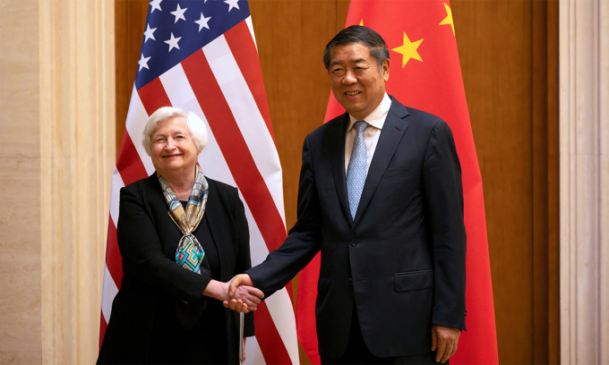 Chinese Vice Premier He Lifeng (right) and US Treasury Secretary Janet Yellen before their meeting in Beijing on July 8. Photo: Reuters