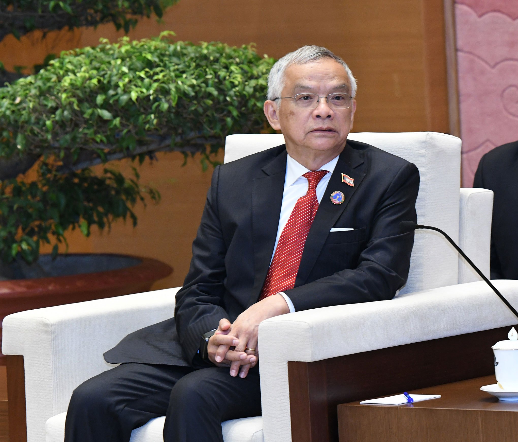 El presidente de la Asamblea Nacional, Tran Thanh Man, recibe al vicepresidente de la Asamblea Nacional y presidente del Comité de Paz y Solidaridad de Laos -0