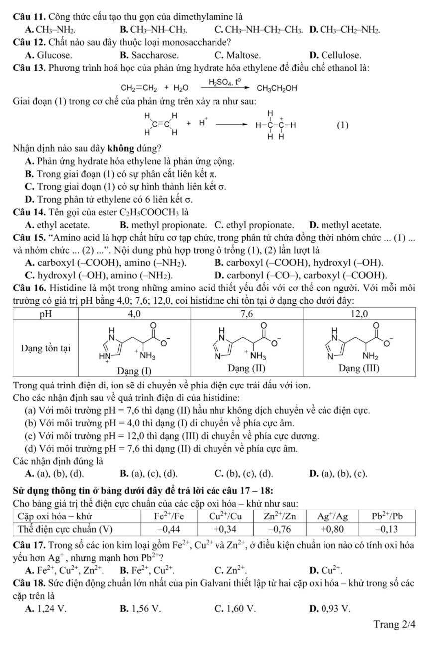 Đề minh hoạ môn Hóa học thi tốt nghiệp THPT 2025 - 2