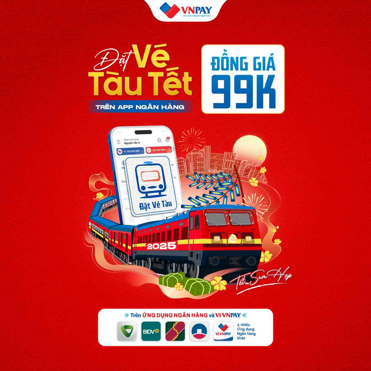 Đặt vé tàu Tết trên app ngân hàng và ví VNPAY - Rinh ngay ưu đãi chỉ 99.000 đồng/vé