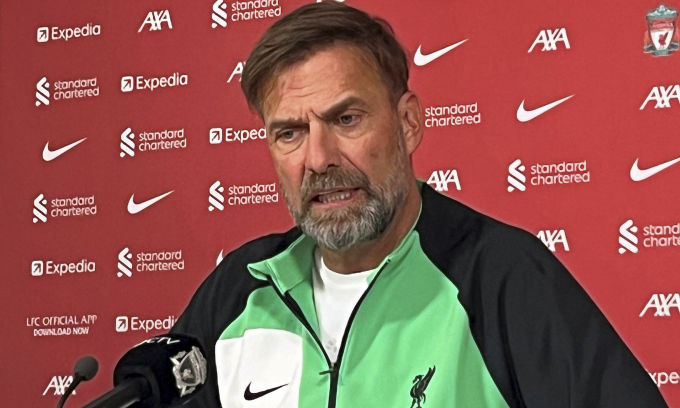 Coach Jurgen Klopp at a press conference at Liverpool's AXA training center on January 26, 2024. Photo: AP